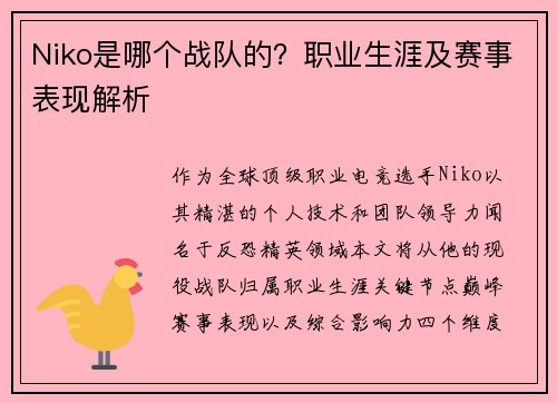 Niko是哪个战队的？职业生涯及赛事表现解析