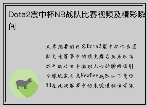 Dota2震中杯NB战队比赛视频及精彩瞬间